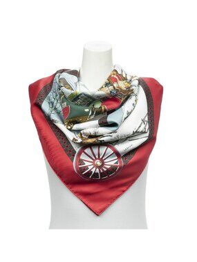 Hermes Scarf Red Light Blue Ivory Twill Silk